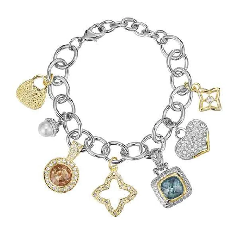 SILVER GOLD CHARM BRACELET ( 9571 TT ) made by Oh My Jewelry