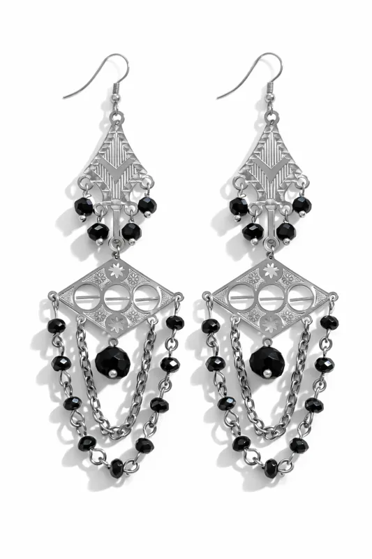 SILVER EARRINGS BLACK STONES ( 037 RHHE ) sold by Oh My Jewelry