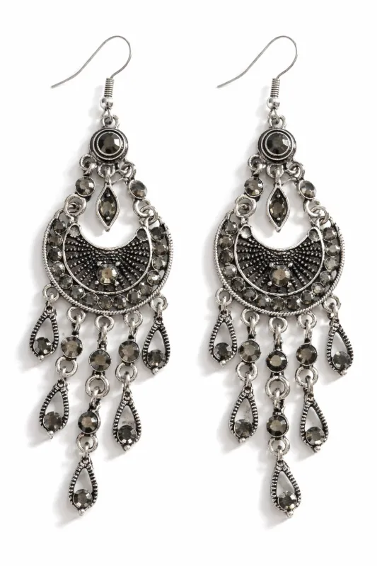 DANGLING SILVER EARRINGS BLACK STONES ( 1224 HE ) made by Oh My Jewelry