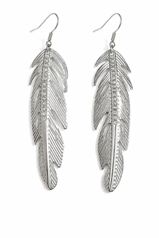 DANGLING SILVER LEAF EARRINGS CLEAR STONES ( 22449 S ) sold by Oh My Jewelry