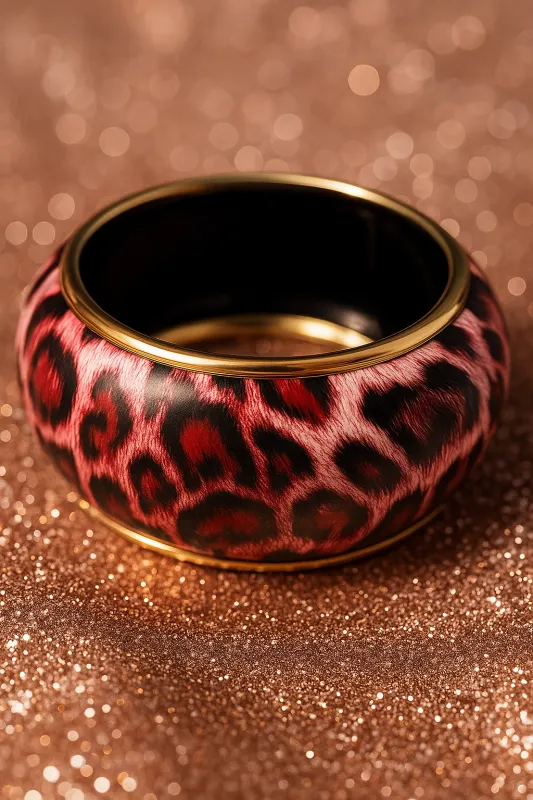 GOLD PINK LEOPARD PRINT BANGLE ( 1131 3 ) sold by Oh My Jewelry