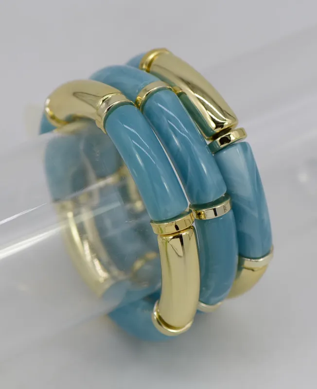 GOLD BLUE 3 PIECE STRETCH BRACELET SET ( 1486 GLBLU ) made by Fiesta