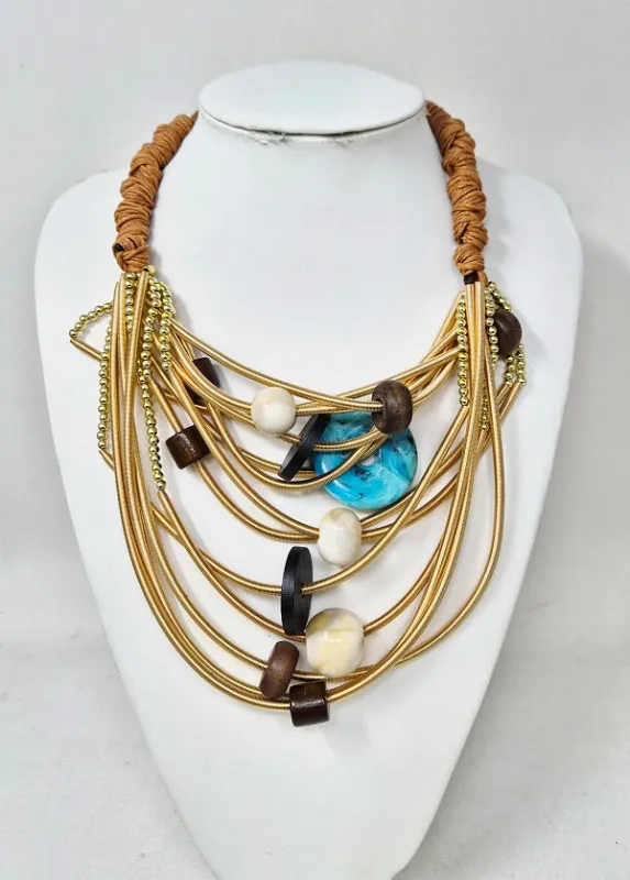 GOLD MULTICOLOR NECKLACE ( 11396 G ) made by Oh My Jewelry