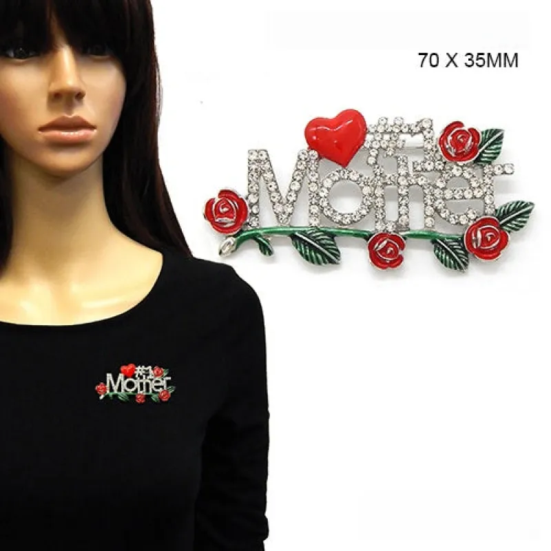 SILVER CLEAR #1 MOTHERS DAY BROOCH ( 2234 RDCLR ) sold by Oh My Jewelry