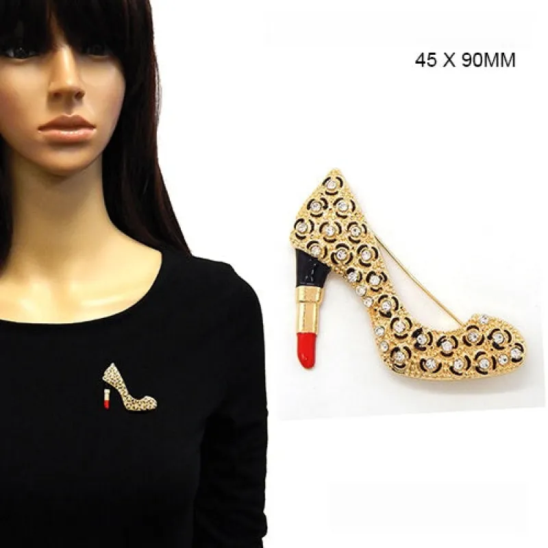 GOLD CLEAR HIGH HEEL SHOE BROOCH ( 2223 GDCLR ) made by Oh My Jewelry