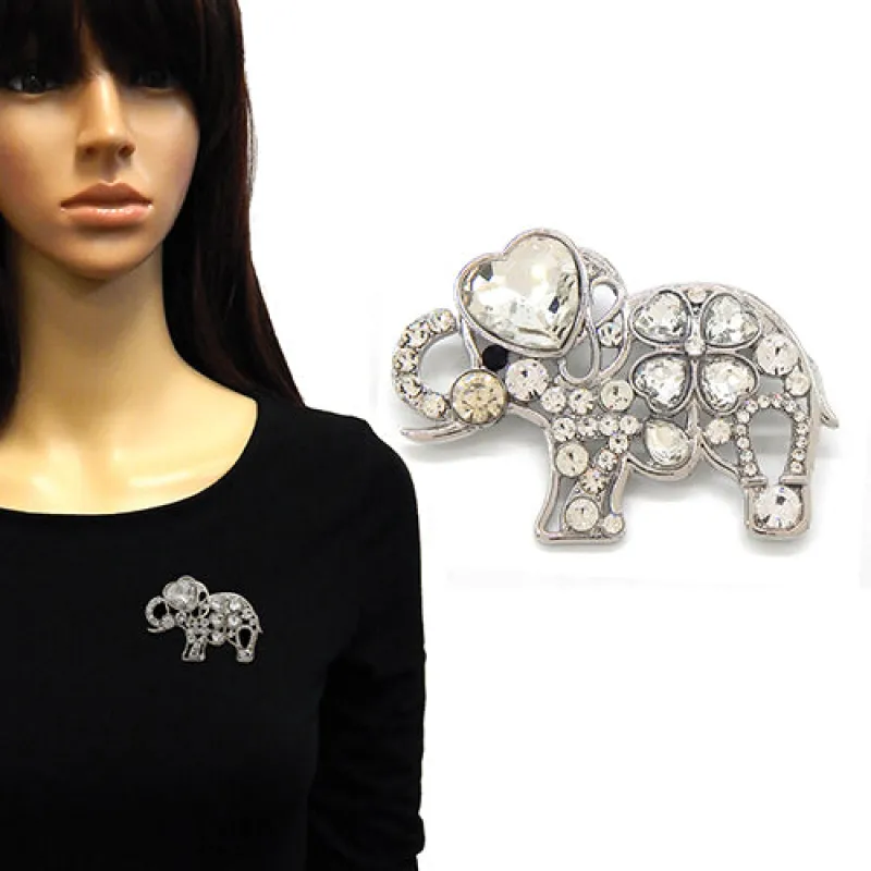 SILVER CLEAR ELEPHANT BROOCH ( 2221 RDCLR ) sold by Oh My Jewelry