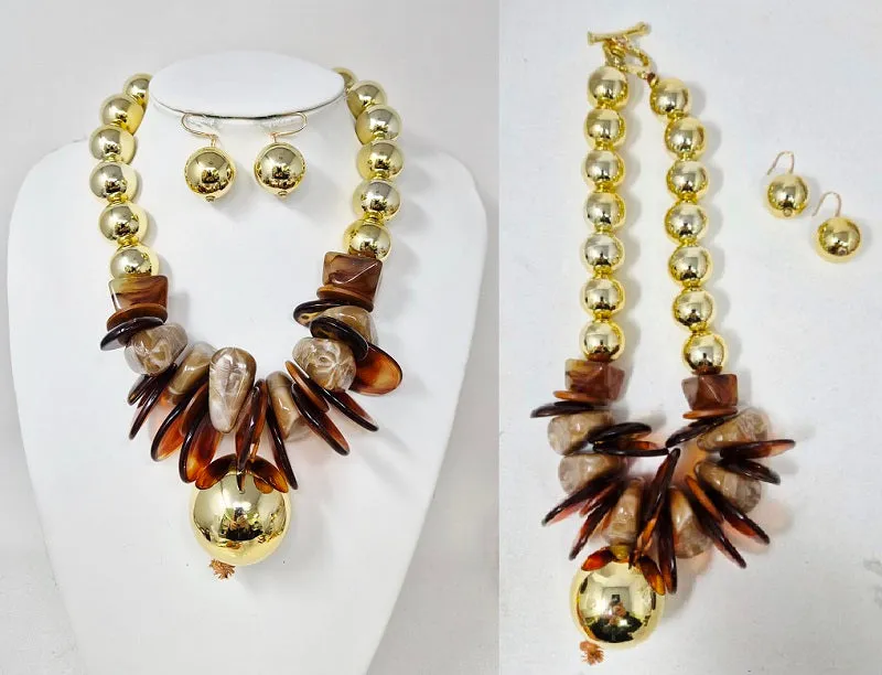 GOLD BROWN NECKLACE SET ( 11299 G ) sold by Oh My Jewelry