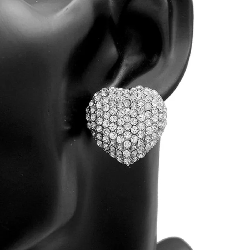 1" Silver Clear Rhinestone Heart Stud Earrings (ye 2888 RDCLR ) made by Oh My Jewelry