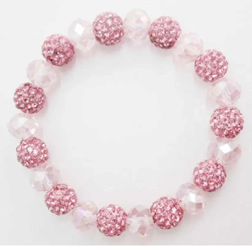 10MM RHINESTONE PINK PRINT CRYSTAL BEADED STRETCH BRACELET ( 03 13 ) sold by Oh My Jewelry