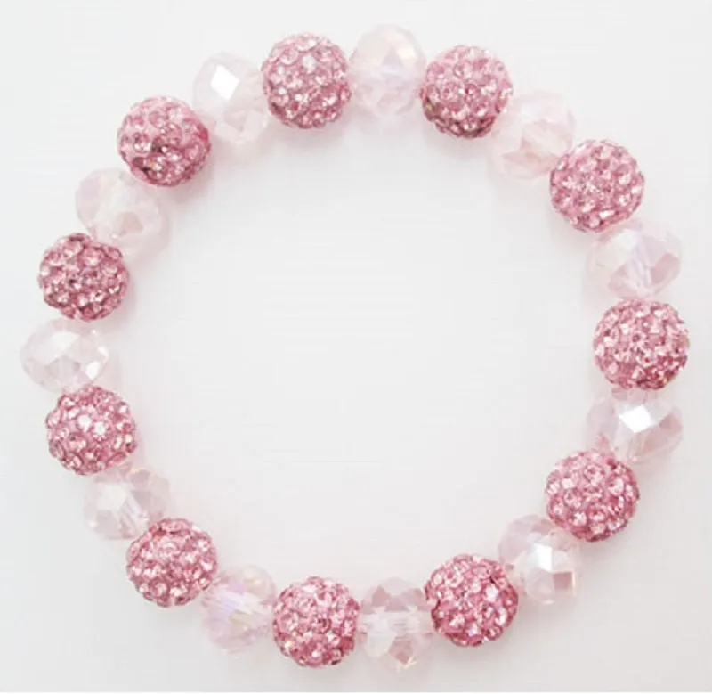 10MM RHINESTONE PINK PRINT CRYSTAL BEADED STRETCH BRACELET ( 03 13 ) sold by Oh My Jewelry