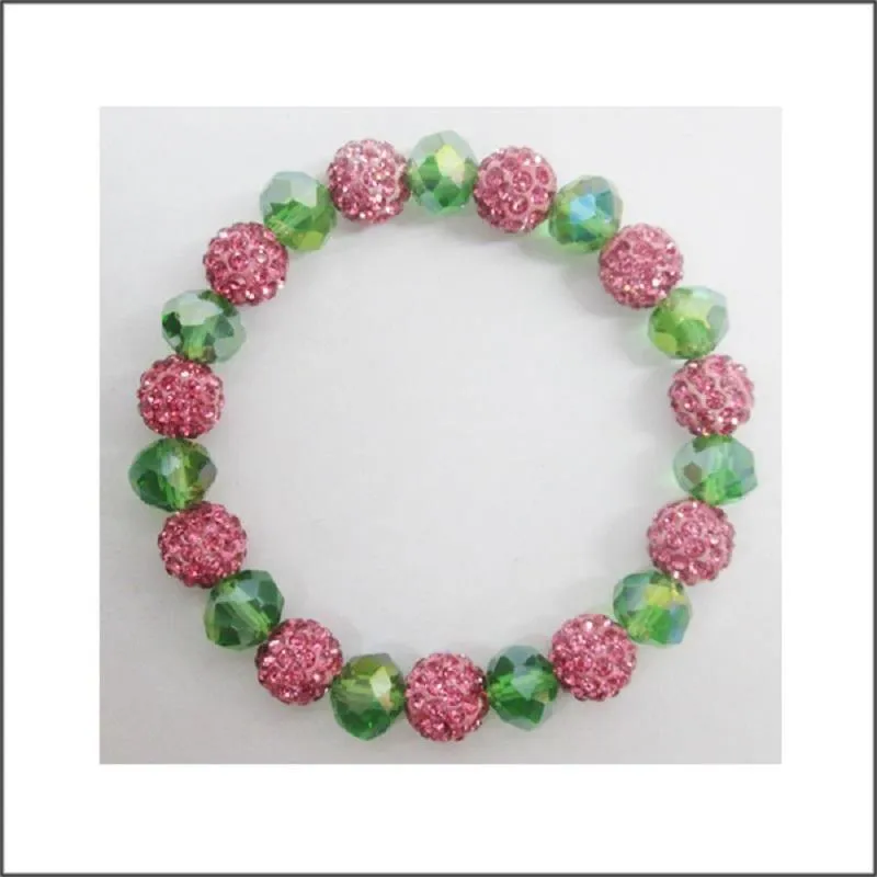 10MM RHINESTONE PINK GREEN CRYSTAL BEADED STRETCH BRACELET ( 03 PG1 ) sold by Oh My Jewelry