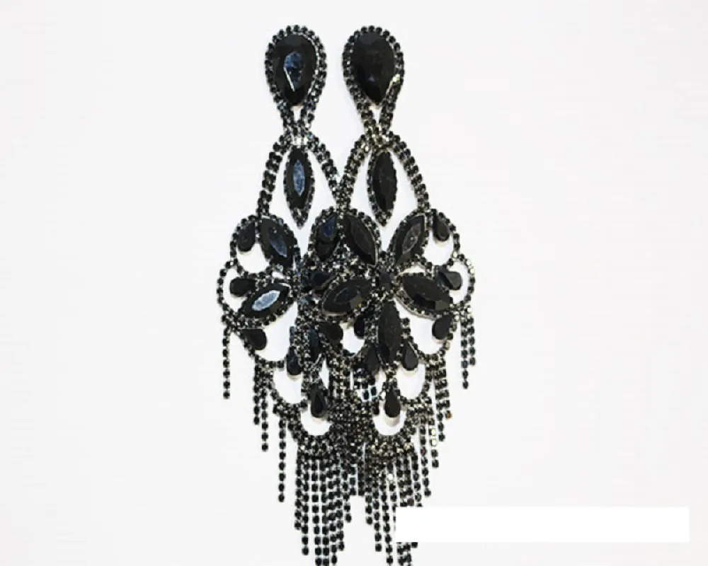 HEMATITE CHANDELIER EARRINGS BLACK STONES ( 1417 BKJE ) sold by Oh My Jewelry