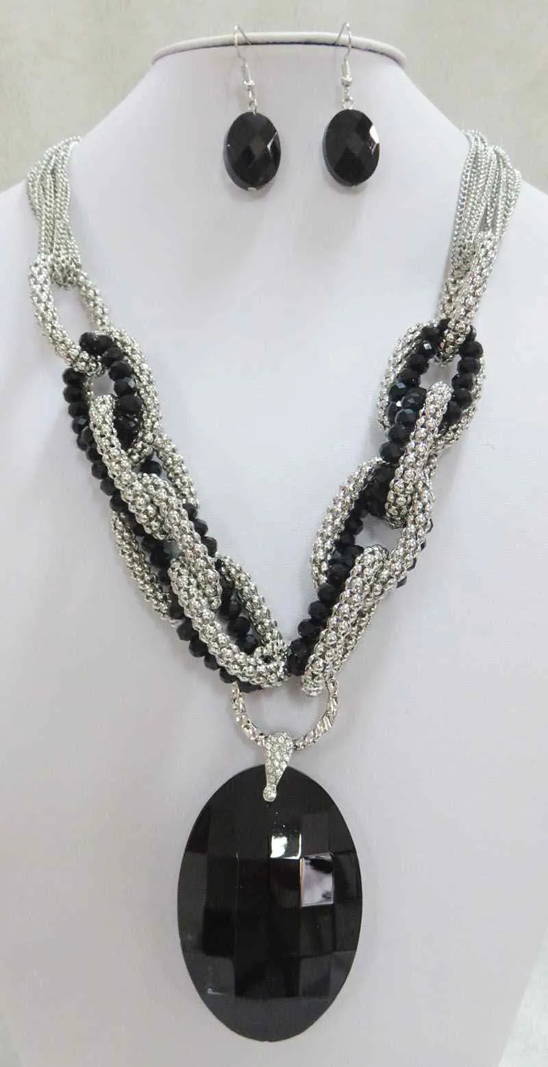 Silver Black Color Necklace Set ( 2873 SJET ) sold by Oh My Jewelry