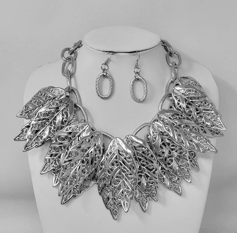 SILVER BIG STYLE LEAF NECKLACE ( 11231 R ) sold by Oh My Jewelry product image thumbnail 2