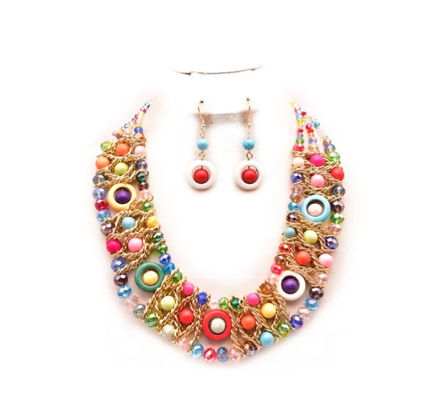 GOLD MULTICOLOR NECKLACE SET ( 12774 GMU ) made by Oh My Jewelry