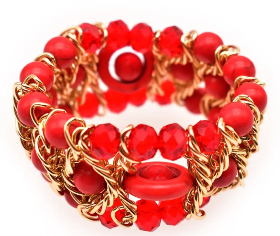 GOLD RED STRETCH BRACELET ( 12774 GRD ) made by Oh My Jewelry