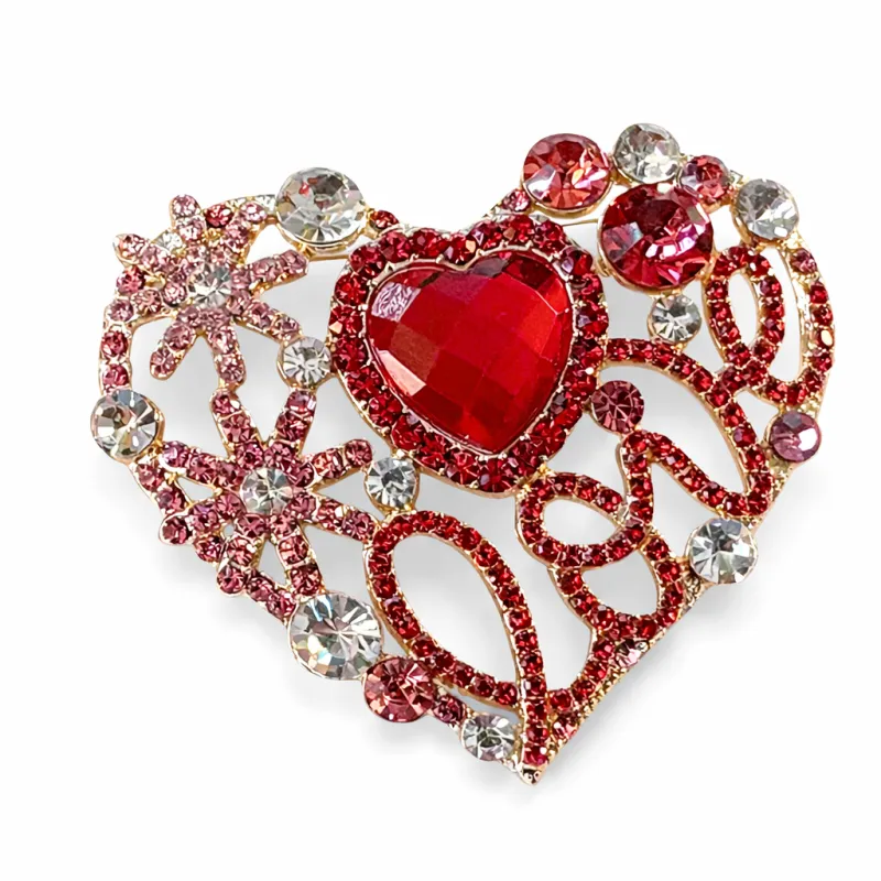 70MM GOLD RED HEART SHAPED BROOCH ( 2231 GDRED ) made by Oh My Jewelry