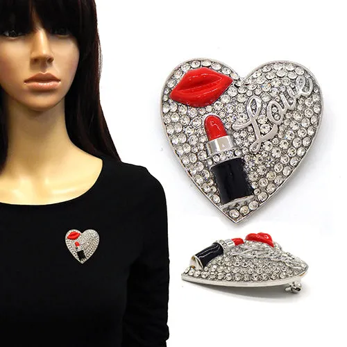 SILVER RED RHINESTONE HEART BROOCH ( 2219 RDRED ) sold by Oh My Jewelry