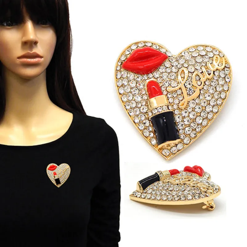 GOLD RED RHINESTONE HEART BROOCH ( 2219 GDRED ) sold by Oh My Jewelry