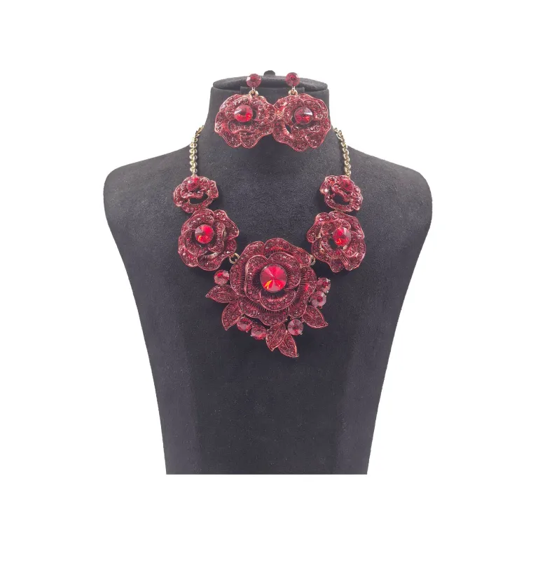 RED FLOWER NECKLACE ( 0150 2R ) made by Oh My Jewelry