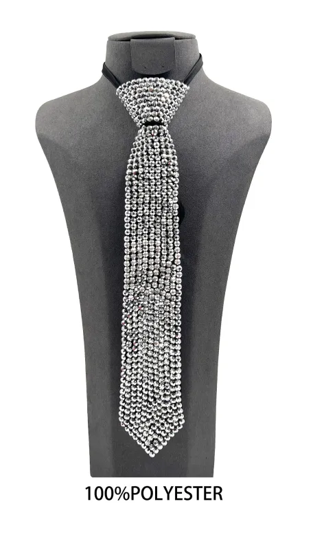BLACK NECK TIE SILVER STONES ( 0167 BKSL ) made by Oh My Jewelry