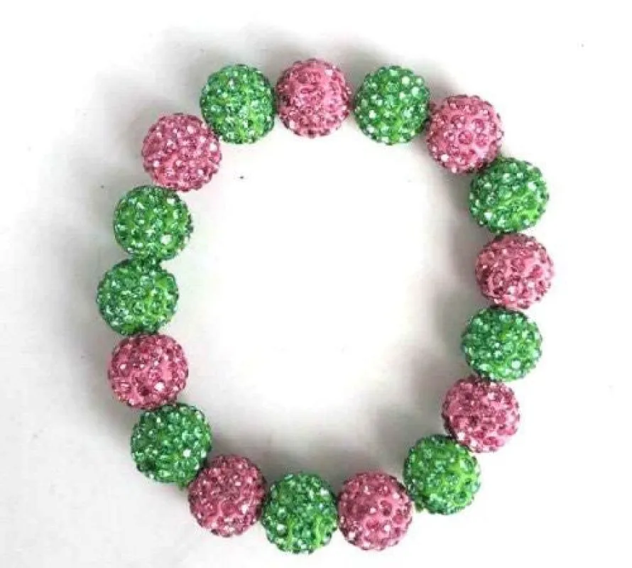 Pink and Green Rhinestone Stretch Bracelet ( 0073 ) sold by Oh My Jewelry