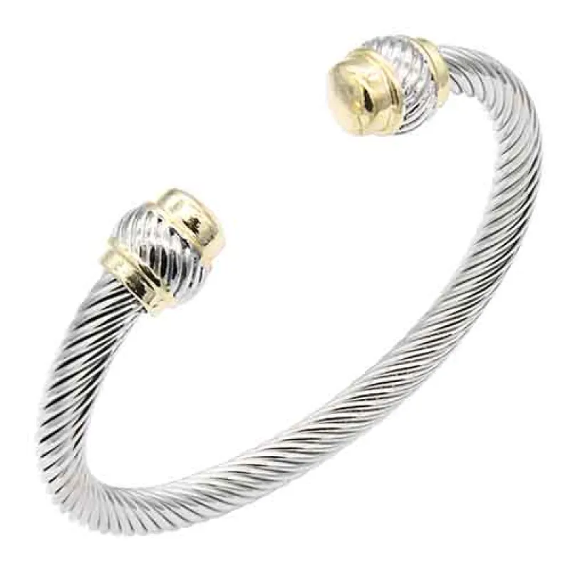 2 TONED GOLD PLATED CUFF BANGLE ( 709 2T ) made by Oh My Jewelry