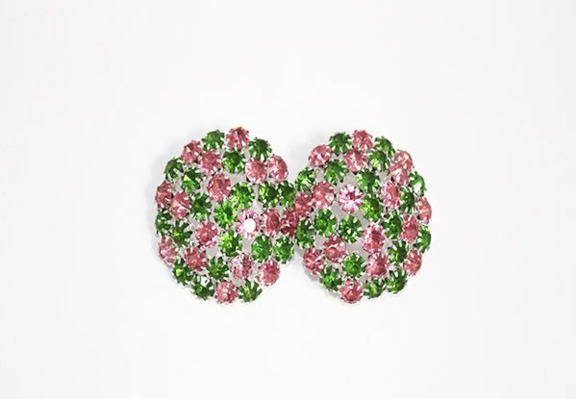 SILVER PINK GREEN CLIP ON EARRINGS ( 1858 SPKGR ) made by Oh My Jewelry