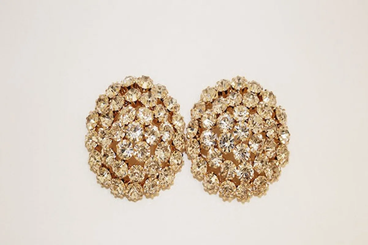 GOLD CLEAR CLIP ON EARRINGS ( 1858 GCRY ) made by Oh My Jewelry