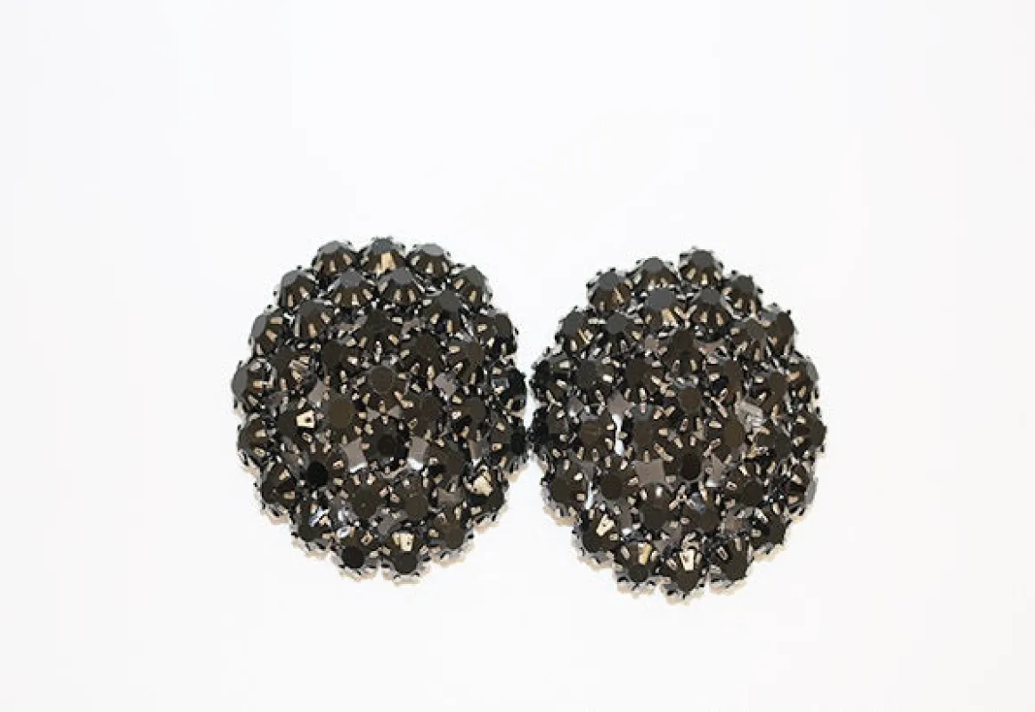 BLACK CRYSTAL CLIP ON EARRINGS ( 1858 BKJET ) made by Oh My Jewelry