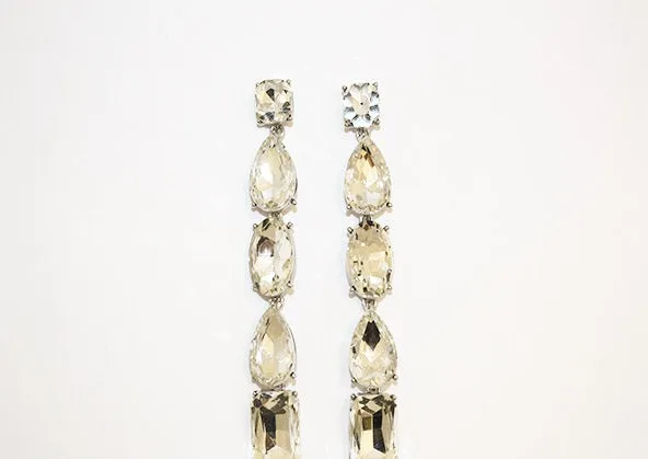 SILVER CLEAR DANGLING CRYSTAL EARRINGS ( 1888 SCRY ) sold by Oh My Jewelry