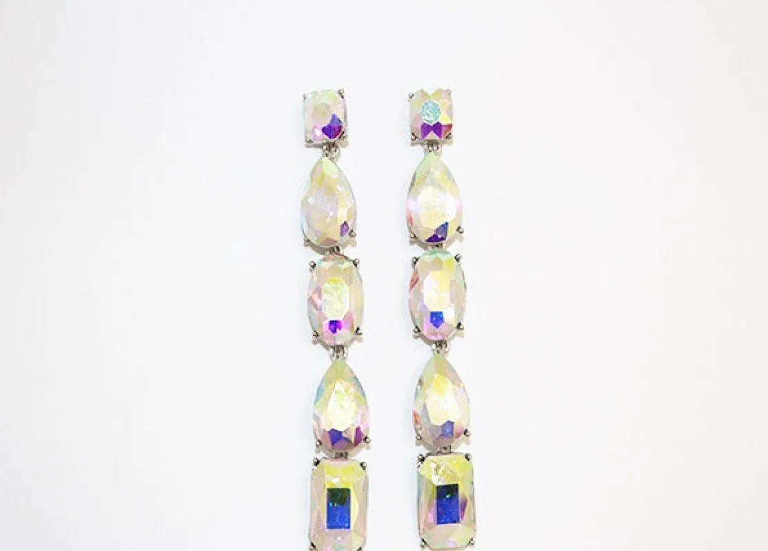 SILVER AB DANGLING CRYSTAL EARRINGS ( 1888 SAB ) made by Oh My Jewelry