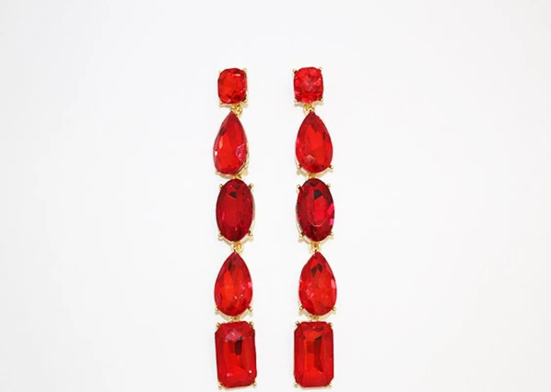 GOLD RED DANGLING CRYSTAL EARRINGS ( 1888 GLTSI ) made by Oh My Jewelry