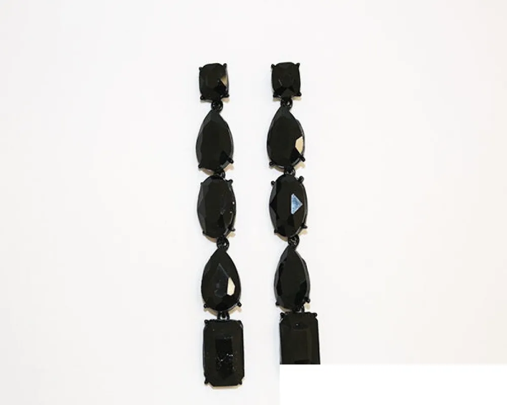 BLACK DANGLING CRYSTAL EARRINGS ( 1888 BKJET ) made by Oh My Jewelry