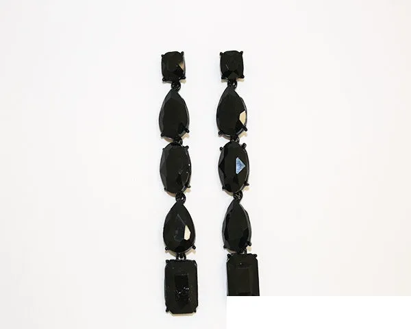 BLACK DANGLING CRYSTAL EARRINGS ( 1888 BKJET ) sold by Oh My Jewelry