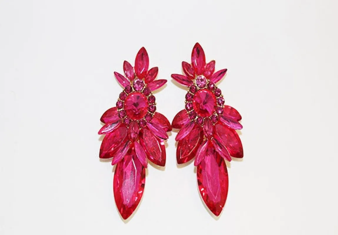 GOLD FUCHSIA CRYSTAL EARRINGS ( 1755 GFU ) made by Oh My Jewelry