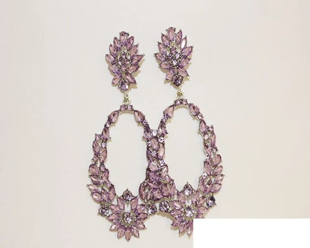 SILVER VIOLET RHINESTONE DANGLING EARRINGS ( 1564 SVI ) made by Oh My Jewelry
