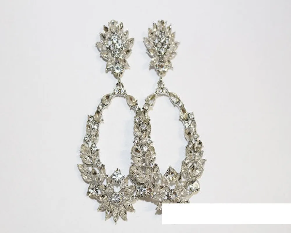 SILVER CLEAR RHINESTONE DANGLING EARRINGS ( 1564 SCRY ) made by Oh My Jewelry