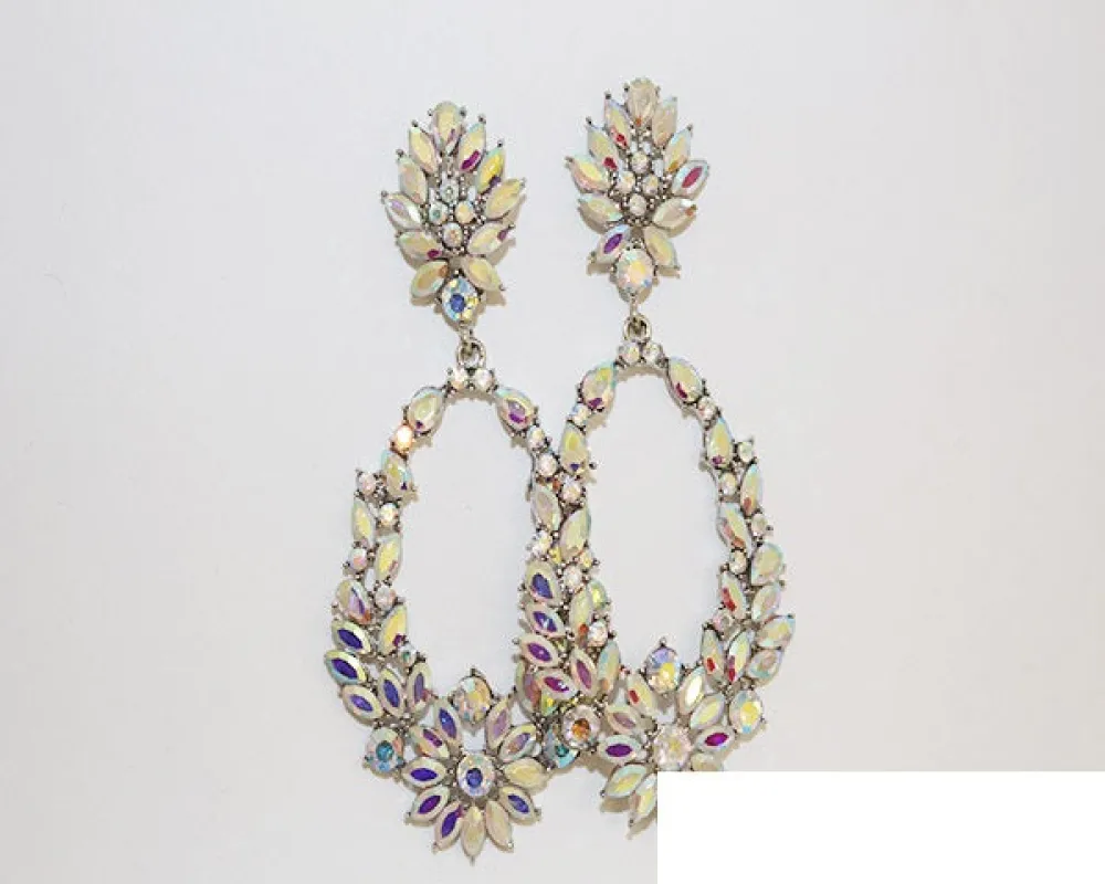 SILVER AB RHINESTONE DANGLING EARRINGS ( 1564 SAB ) made by Oh My Jewelry