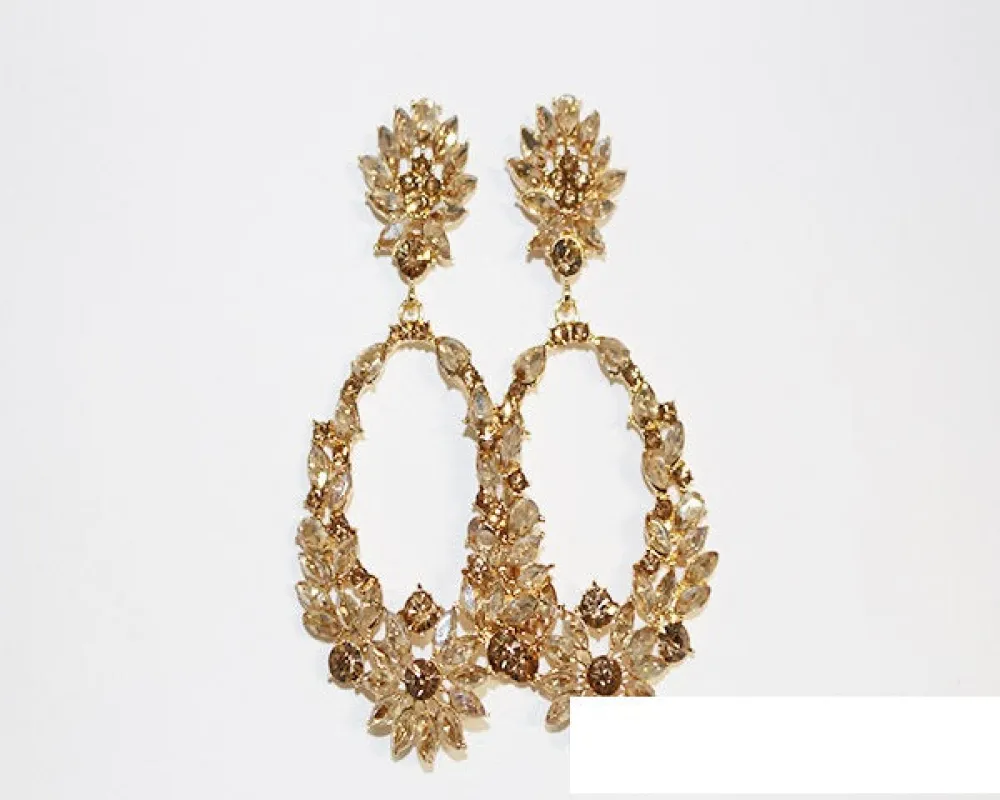 GOLD TOPAZ RHINESTONE DANGLING EARRINGS ( 1564 GLCT ) made by Oh My Jewelry