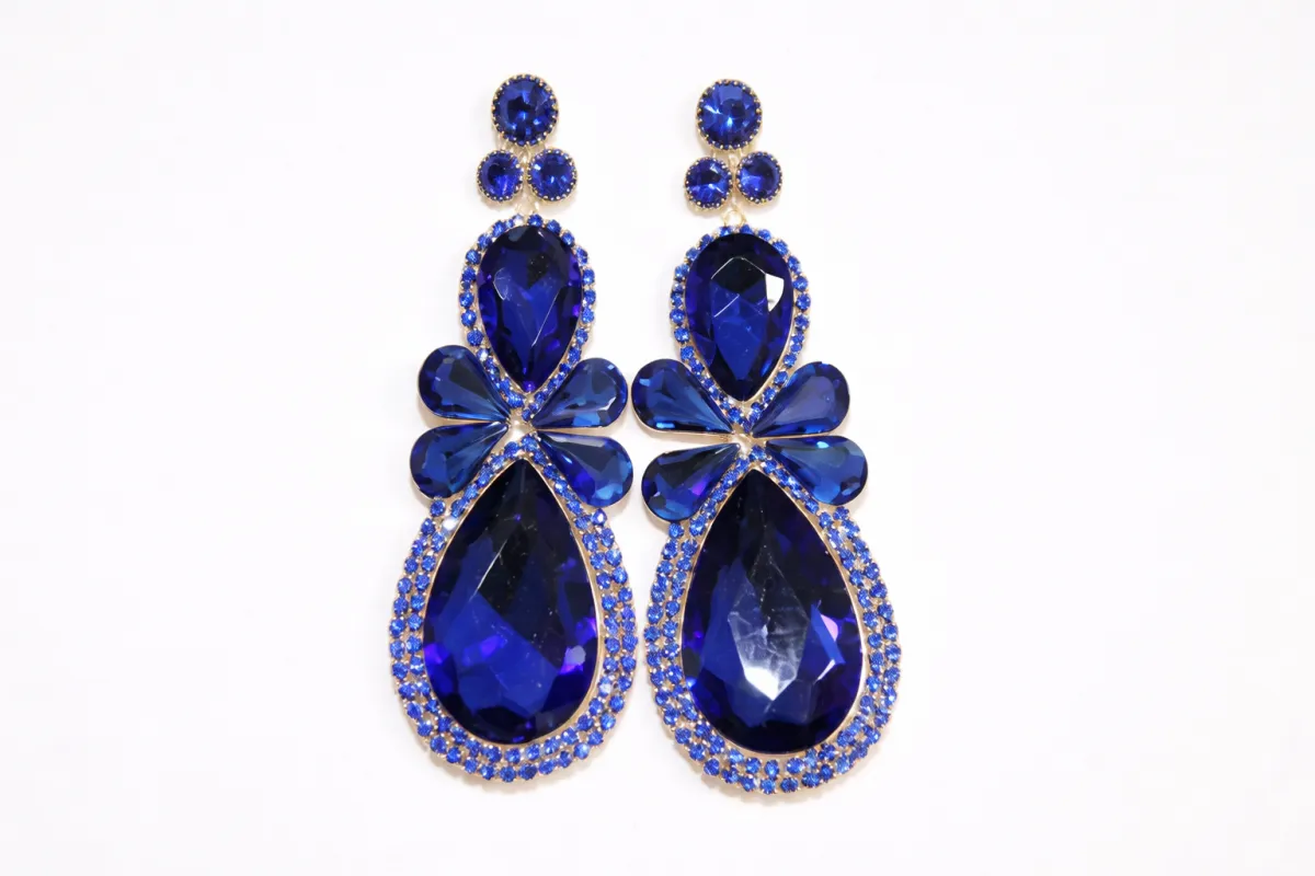 GOLD BLUE RHINESTONES EARRINGS ( 1520 GSA ) made by Oh My Jewelry