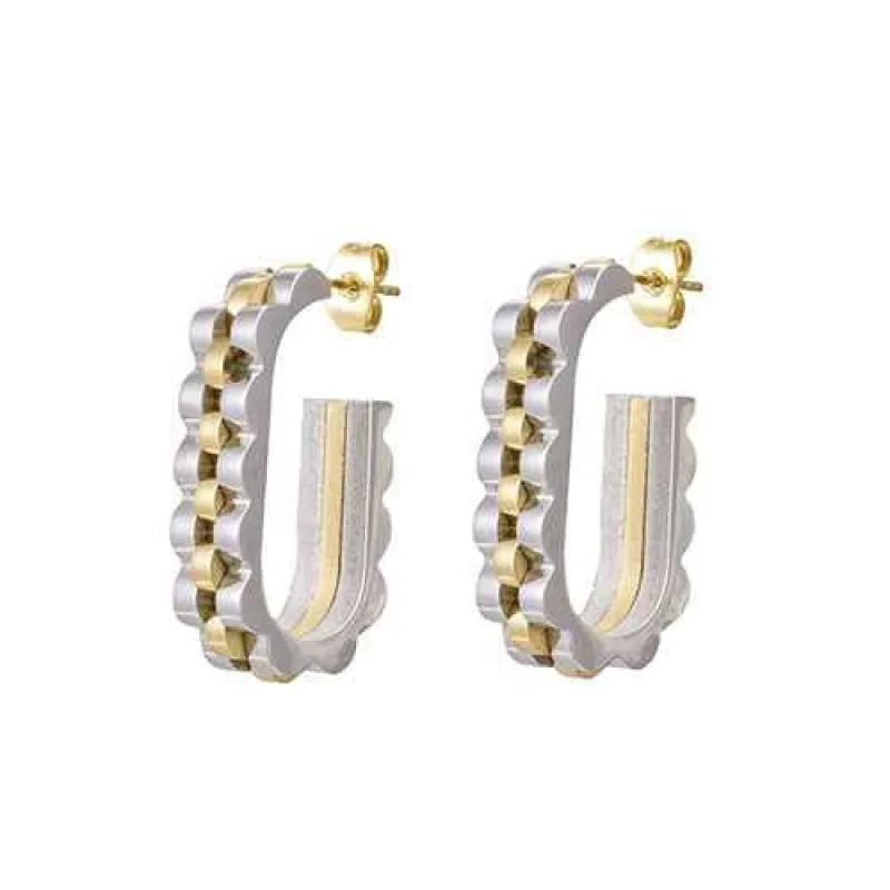 SILVER STAINLESS STEEL GOLD HOOP EARRINGS ( 9591 TT ) sold by Oh My Jewelry
