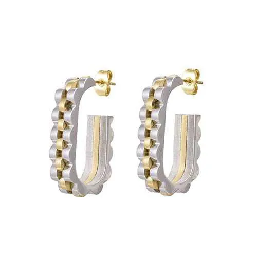SILVER STAINLESS STEEL GOLD HOOP EARRINGS ( 9591 TT ) sold by Oh My Jewelry