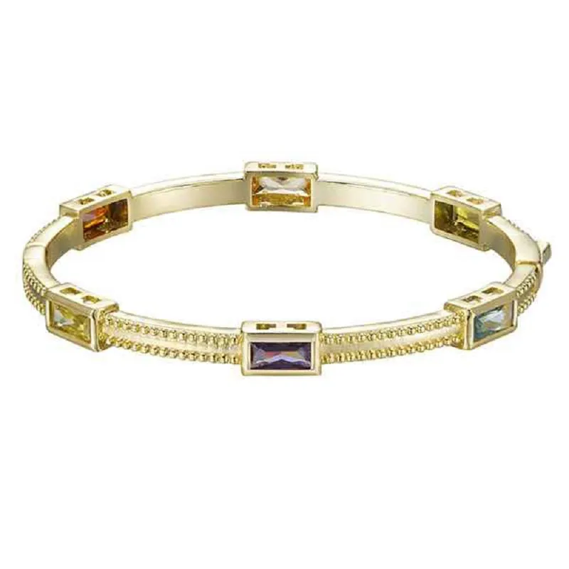 GOLD BANGLE SQUARE MULTI COLOR STONES ( 9345 G ) made by Oh My Jewelry