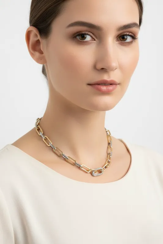 GOLD DIPPED NECKLACE CLEAR CZ STONES ( 6460 TCR ) made by Oh My Jewelry