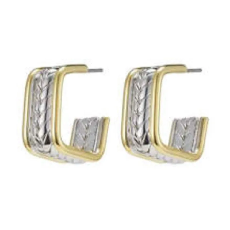 SILVER GOLD STAINLESS STEEL HOOP EARRINGS ( 9774 ) sold by Oh My Jewelry