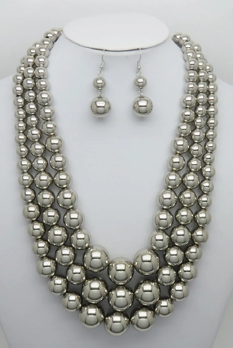 3 STRAND SILVER BALL NECKLACE SET ( 593 S ) sold by Oh My Jewelry