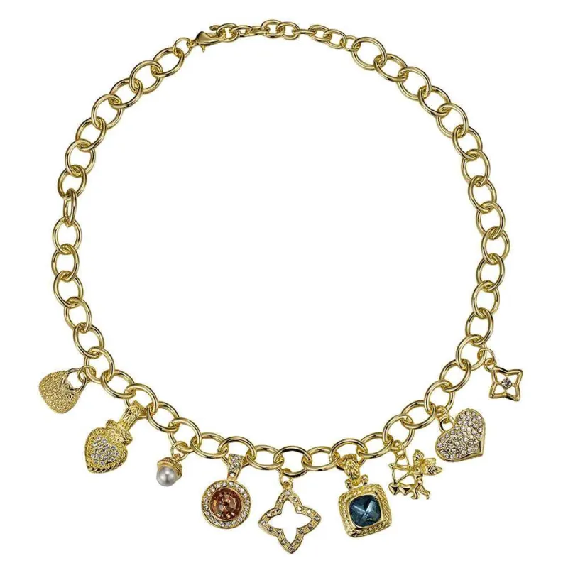 GOLD CHARM NECKLACE CZ STONES ( 9571 G ) made by Oh My Jewelry