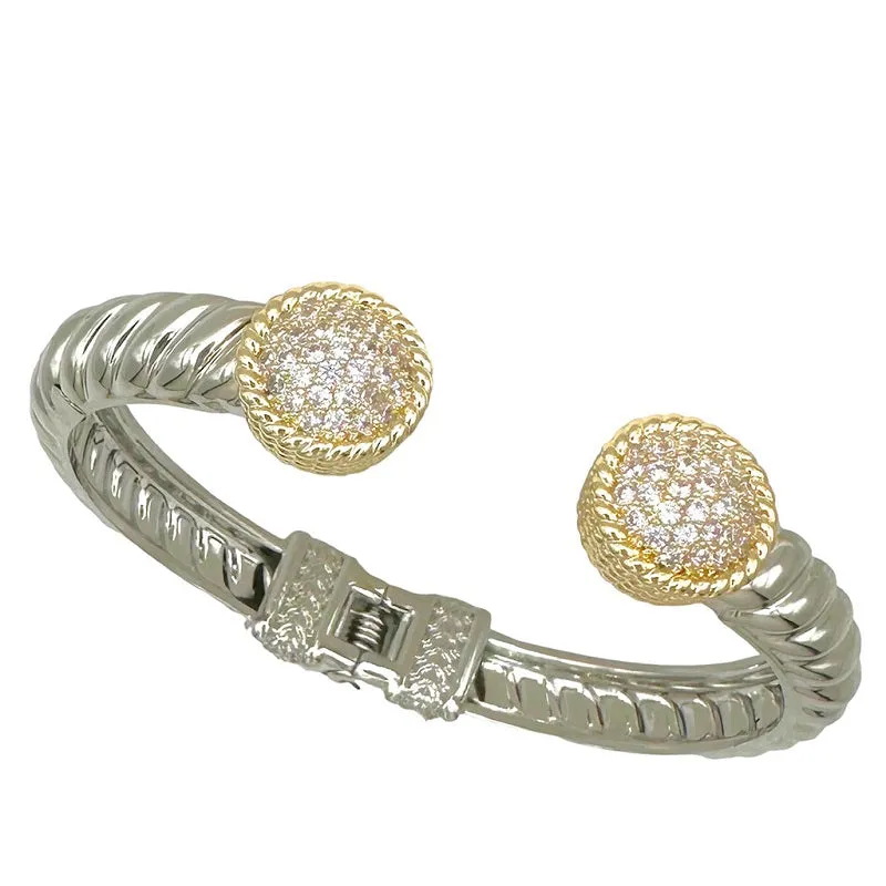 TWO TONE ROUND PAVE CUFF BRACELET ( 9734 ) made by Oh My Jewelry