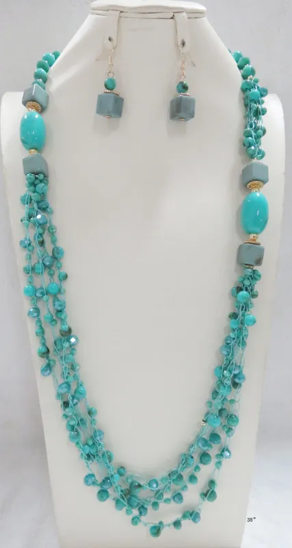 TURQUOISE STONE BEAD NECKLACE SET ( 665 TQ ) made by Oh My Jewelry